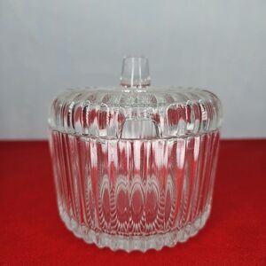 Sugar Bowl Jelly Jam Jar Ribbed Honey Pot Art-Deco Style VTG Glass Relish Dish